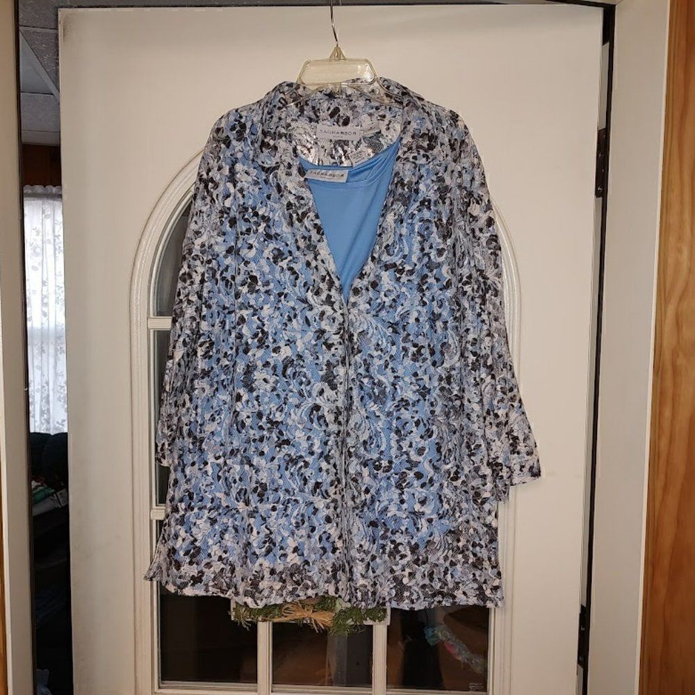 New Sag Harbor Pastel Parlour Blue 2 Piece Button Down Lace  Top Women's 1X